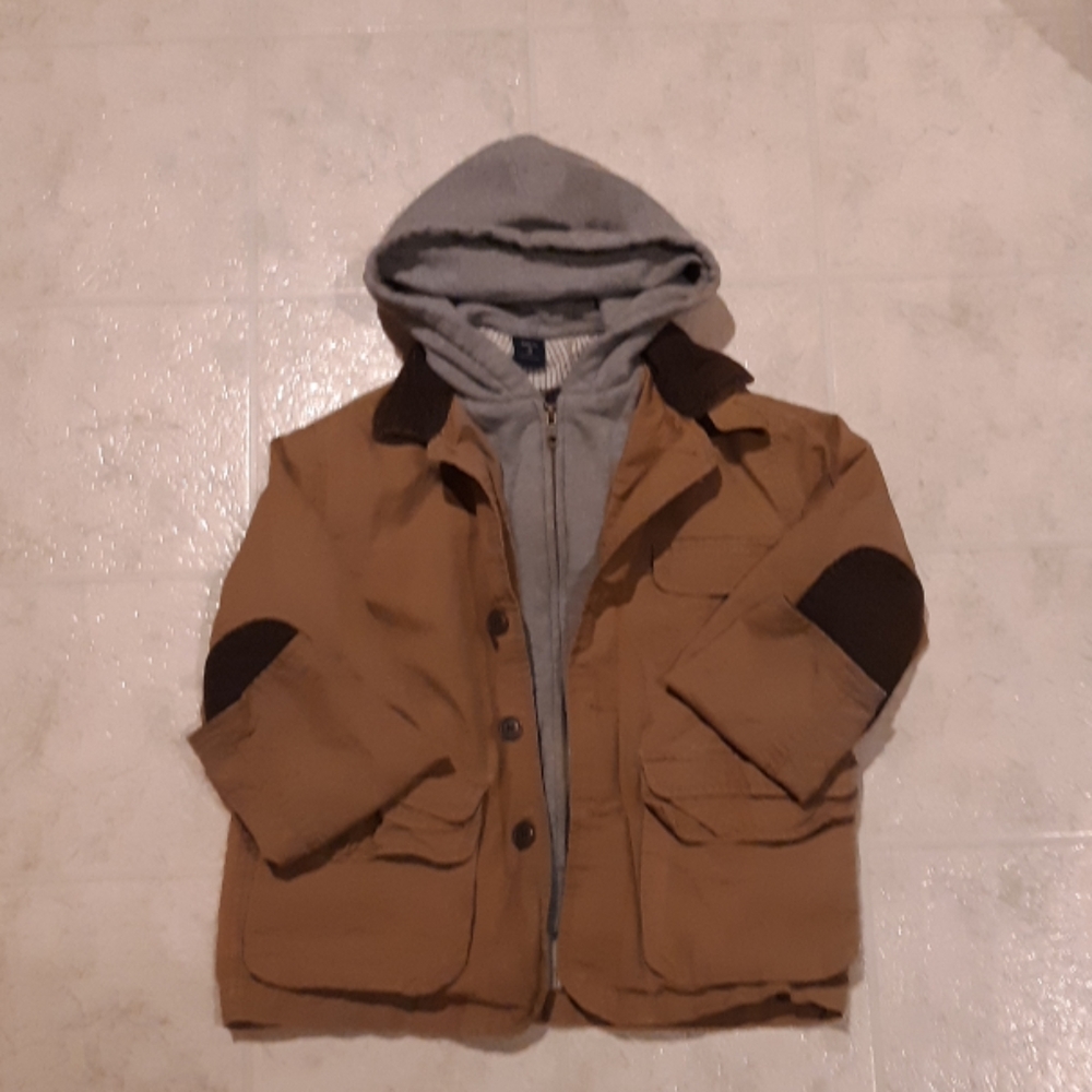 GAP Kids Tan and Gray Jacket with Hood